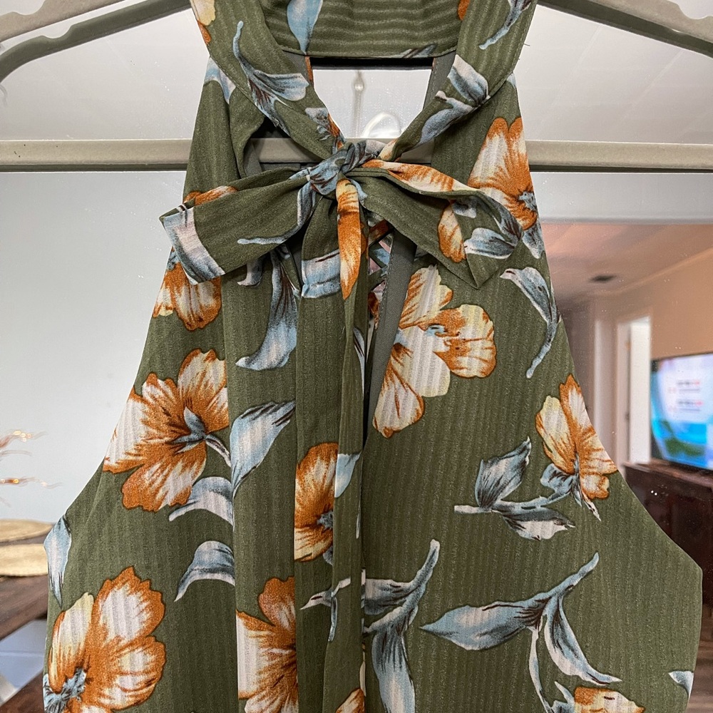 Olive green floral dress, - Picture 6 of 6